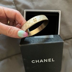 CHANEL gold/silver tone solid bangle bracelet